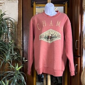 Vintage Oneita Chama Sweatshirt Mens XL Pink Deer Elk USA 90s Graphic New Mexico